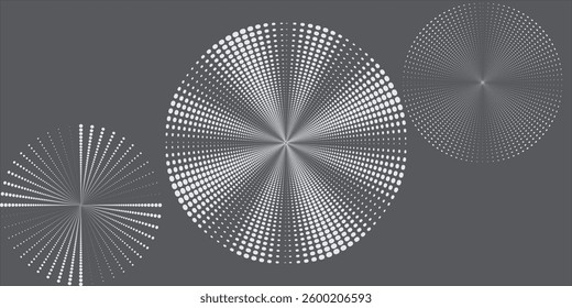 Modern abstract background. Halftone dots in circle form. Spiral logo, icon or design element. Black dots on a white background and white dots on the black side.