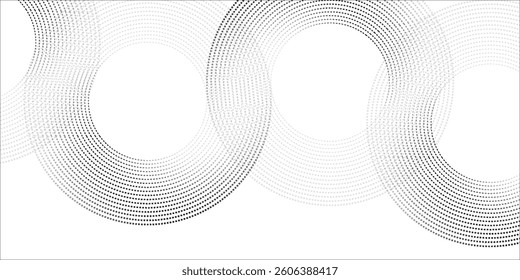 Modern abstract background. Halftone dots in circle form. Spiral logo, icon or design element. Black dots on a white background and white dots on the black side