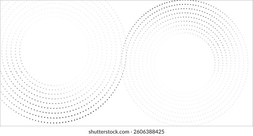 Modern abstract background. Halftone dots in circle form. Spiral logo, icon or design element. Black dots on a white background and white dots on the black side