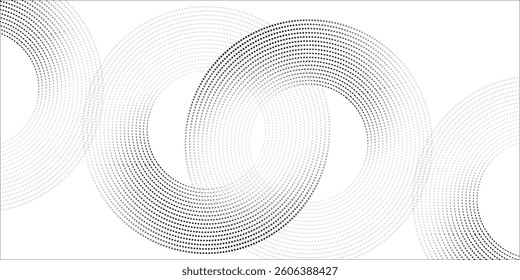 Modern abstract background. Halftone dots in circle form. Spiral logo, icon or design element. Black dots on a white background and white dots on the black side