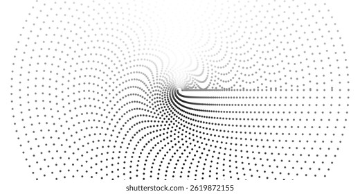 Modern abstract background. Halftone dots in circle form. Spiral logo, icon or design element. Black dots on a white background and white dots on the black side.