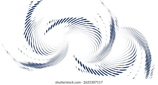 Modern abstract background. Halftone dots in circle form. Spiral logo, icon or design element. Black dots on a white background and white dots on the black side. modern