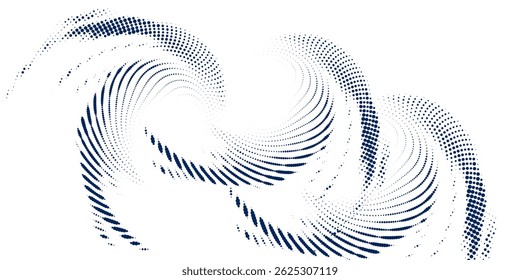 Modern abstract background. Halftone dots in circle form. Spiral logo, icon or design element. Black dots on a white background and white dots on the black side. modern