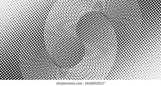 Modern abstract background. Halftone dots in circle form. Spiral logo, icon or design element. white dots on a black background and black dots on the white side.