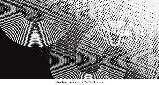 Modern abstract background. Halftone dots in circle form. Spiral logo, icon or design element. white dots on a black background and black dots on the white side.