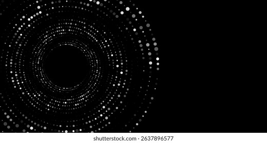 Modern abstract background. Halftone dots in circle form. Spiral logo, icon or design element. Black dots on a white background and white dots on the black side.