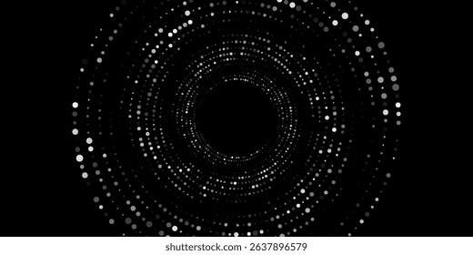 Modern abstract background. Halftone dots in circle form. Spiral logo, icon or design element. Black dots on a white background and white dots on the black side.