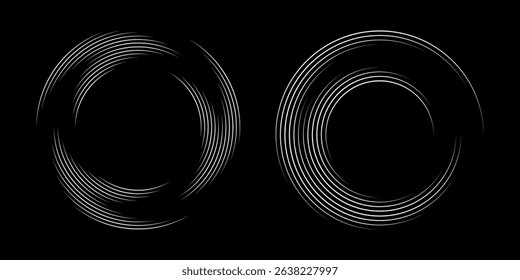 Modern abstract background. Halftone dots in circle form. Spiral logo, icon or design element. Black dots on a white background and white dots on the black side.