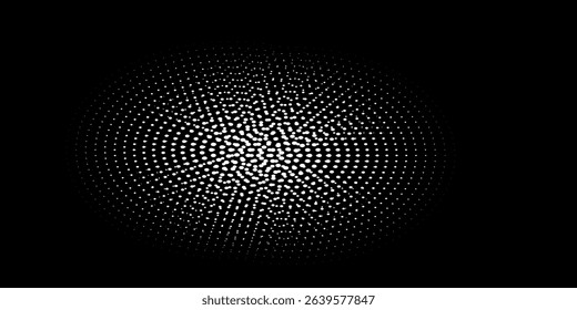 Modern abstract background. Halftone dots in circle form. Spiral logo, icon or design element. Black dots on a white background and white dots on the black side.