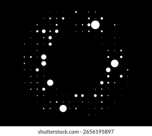 Fondo abstracto moderno. Puntos semitonos en forma de círculo. Logotipo redondo, elemento de diseño o icono. Marco punteado de Vector. Una figura negra sobre un fondo blanco y una figura igualmente blanca en el lado negro.