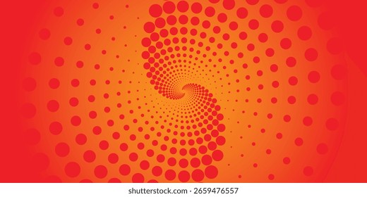 Fondo abstracto moderno. Puntos semitonos en forma de círculo. Logotipo espiral, icono o elemento de diseño. Puntos negros sobre un fondo naranja y puntos naranjas en el lado negro.