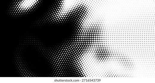 Fondo abstracto moderno. Puntos semitonos en forma de círculo. Logotipo espiral, icono o elemento de diseño. Puntos negros sobre un fondo blanco y puntos blancos en el lado negro.