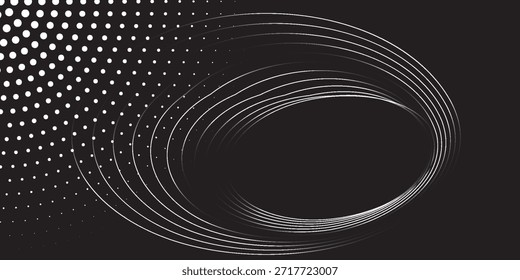 Fondo abstracto moderno. Puntos semitonos en forma de círculo. Logotipo redondo. Marco punteado de Vector. Elemento de diseño o icono, logotipo. Forma negra sobre un fondo blanco y la misma forma blanca en el lado negro.
