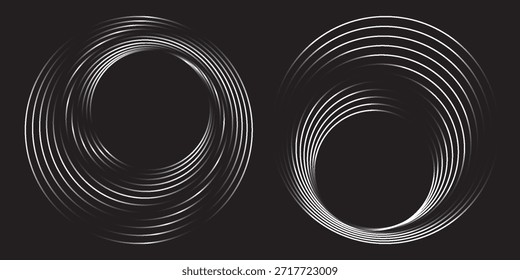 Fondo abstracto moderno. Puntos semitonos en forma de círculo. Logotipo espiral, icono o elemento de diseño. Puntos negros sobre un fondo blanco y puntos blancos en el lado negro.