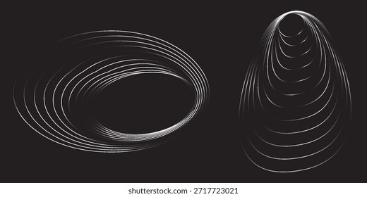 Fondo abstracto moderno. Puntos semitonos en forma de círculo. Logotipo espiral, icono o elemento de diseño. Puntos negros sobre un fondo blanco y puntos blancos en el lado negro.