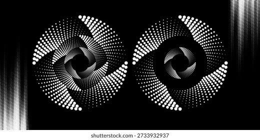 Fundo abstrato moderno. Pontos de meio tom em forma de círculo. Logotipo em espiral, ícone ou elemento de design. 