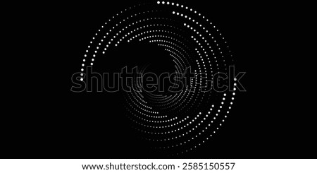 Modern abstract background. Halftone dots in circle form. Spiral logo, icon or design element. Black dots on a white background and white dots on the black side.