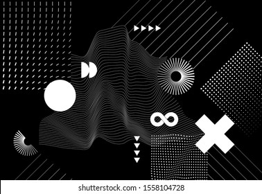 Modern abstract  background with halftone geometric shapes and textures. Trendy vector graphic elements for your unique design.