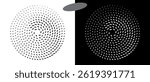 Modern abstract background. Halftone ovals in circle form. Round logo, design element or icon. Vector dotted frame. A black figure on a white background and an equally white figure on the black side.