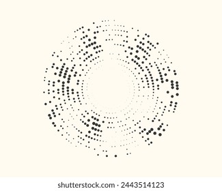 Modern abstract background. Halftone of random size dots in circle form. Round logo. Vector dotted frame.