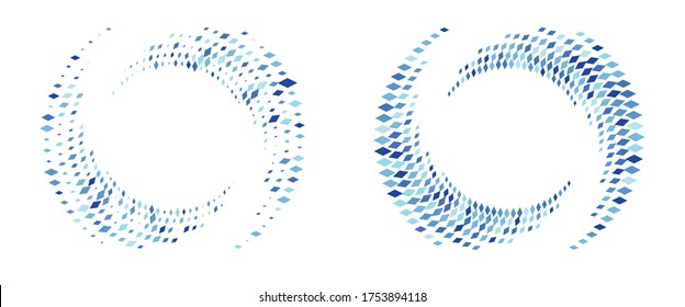 Modern abstract background. Halftone rhombus in circle form. Round logo. Vector dotted frame. Design element or icon.