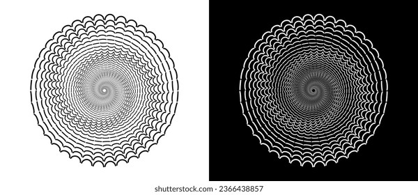 Fondo abstracto moderno. Semicírculos de semitono en forma de círculo. Logo redondo. Elemento o icono de diseño. Una figura negra en un fondo blanco y una figura igualmente blanca en el lado negro.
