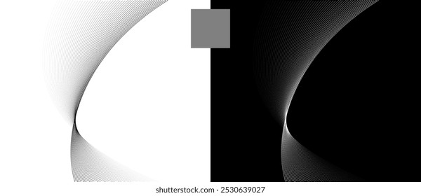 Fondo abstracto moderno. Cuadrados semitono como elemento de diseño. Forma negra sobre un fondo blanco y la misma forma blanca en el lado negro.