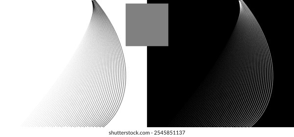 Modern abstract background. Halftone squares as design element. Black shape on a white background and the same white shape on the black side.