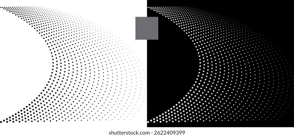 Fondo abstracto moderno. Cuadrados semitono como elemento de diseño. Forma negra sobre un fondo blanco y la misma forma blanca en el lado negro.
