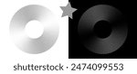 Modern abstract background. Halftone stars in circle form. Round logo. Vector dotted frame. Design element or icon. Black stars on a white background and white stars on the black side.
