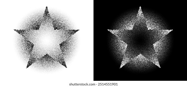 Modern abstract background with halftone stars. Vector dotted icon, logo or design element. Black star on a white background and white star on the black side.