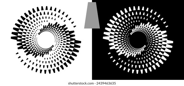 Modern abstract background with halftone tetragons in circle form. Design element or icon. A black figure on a white background and an equally white figure on the black side.