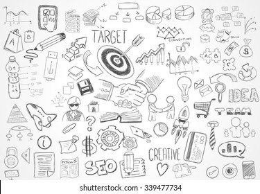 Modern Abstract background with hand drawn doodle sketches  for Flyer Designs, Brochure layouts, Business Card templates, Website wallpapers, Magazine Covers or presentations.