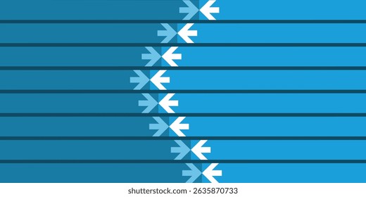 Modern abstract background with horizontal thick blue parallel bars and white opposing block arrows, ideal for business presentations, infographics, highlighting cause-and-effect or listed items.