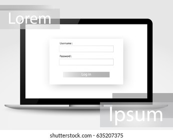 Modern abstract background with a laptop. Enter the password. Vector.