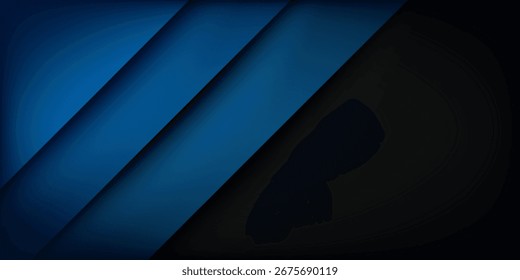 Modern abstract background with layered blue and black diagonal stripes and smooth gradient shadows. Ideal for corporate design, luxury themes, presentations, and banners.