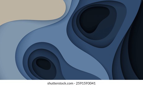 A modern abstract background with a layered paper-cut style in shades of blue and dark tones.