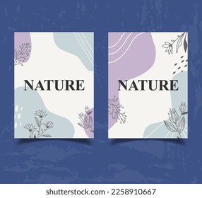 Modern abstract background with leaves and hand drawn geometric shapes and lines. Banner template for social posts, mobile apps, web internet ads, wedding cards and invitation. Vector illustration.