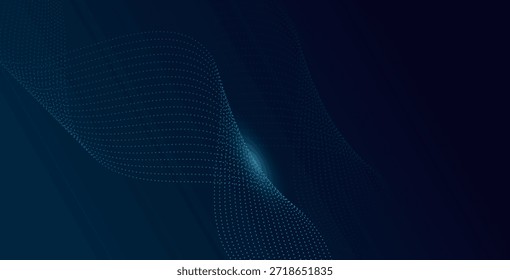 Fondo abstracto moderno con ondas digitales punteadas luminosas en tonos azules profundos, perfecto para el Diseño web futurista, la marca tecnológica y las imágenes creativas.