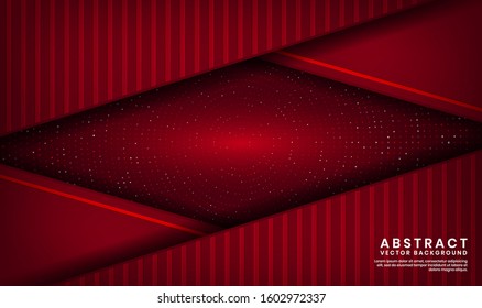 Modern abstract background. Luxury red shapes. Overlap layer on dark space with metallic lines combination for elements poster, brochure, cover and flyer. Texture with glitter dots element decoration