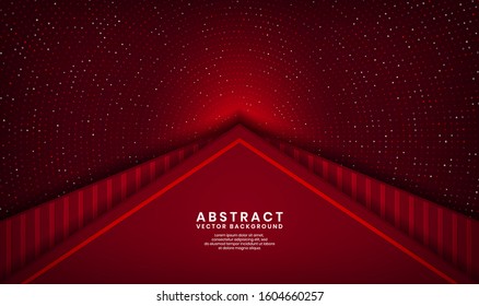 Modern abstract background. Luxury red shapes. Overlap layer on dark space with metallic lines combination for elements poster, brochure, cover and flyer. Texture with glitter dots element decoration