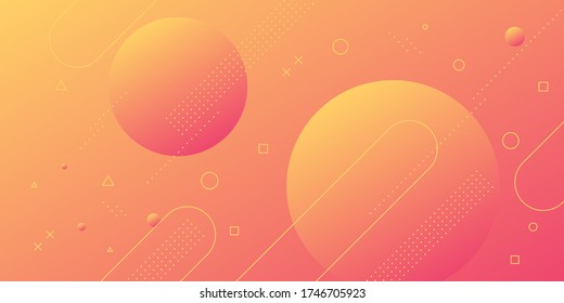 Modern abstract background with memphis elements in red and orange gradients and retro themed for posters, banners and website landing pages.