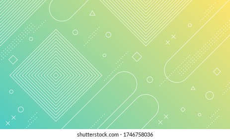 Modern abstract background with memphis elements in yellow and green gradients and retro themed for posters, banners and website landing pages.
