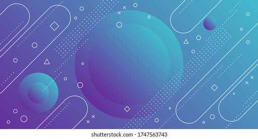 Modern abstract background with memphis elements in dark blue gradients and retro themed for posters, banners and website landing pages.