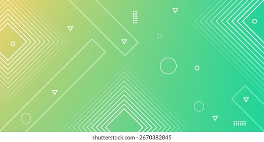 Modern abstract background with memphis elements in green and yellow gradients and retro themed for posters, banners and website landing pages.