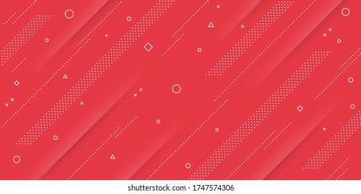 Modern abstract background with memphis and papercut elements and retro-themed red pastel colors for posters, banners and website landing pages.