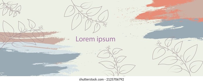 Modern abstract background with minimalism. Calm, pastel colors in brown tones. Plant elements. Wedding invitation design.