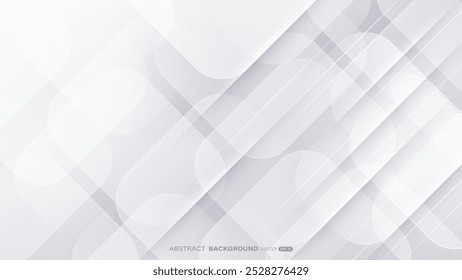 Modern abstract background minimalist design with soft white and light gray geometric shapes. Overlapping layers create depth and smooth gradients. Vector illustration