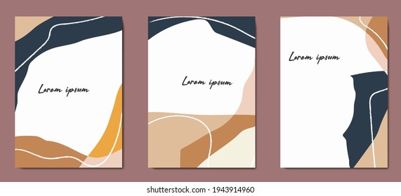 Modern abstract background with minimalist organic shapes and lines. Calm, pastel colors in brown tones. Plant elements. Wedding invitation design. Graphic design geometric shape. Creative vector concept.Minimalism