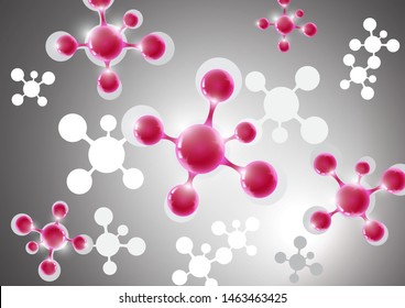 Modern abstract background of the molecule on a gray background. Design template for medicine, science, technology, chemistry, biotechnology. Vector illustration